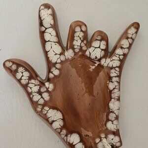 Ceramic Hand  I Love You Sign Language Tray Vintage Drip Glaze 1960s
